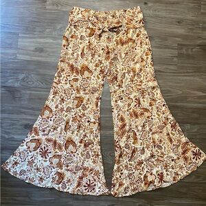 Olivaceous Stitch and Feather Floral Grandmacore Bell Bottom Pants